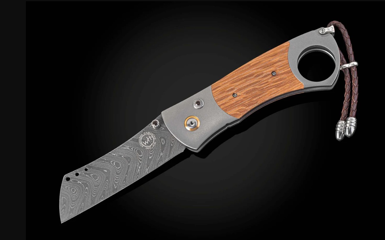 William Henry Titanium cigar cutter with Pappy Van Winkle wood and damascus blade
